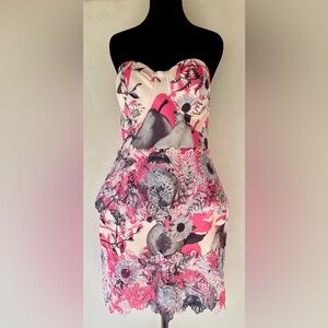 LANCA PERFUME Strapless Sweetheart Floral Mini Dress Sz M Girlhoodcore Coquette